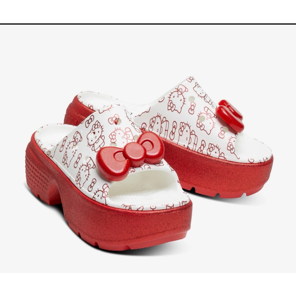 Crocs Hello Kitty Stomp Slide Women’s Red & White Platform Shoes Size 10 New - Picture 1 of 5
